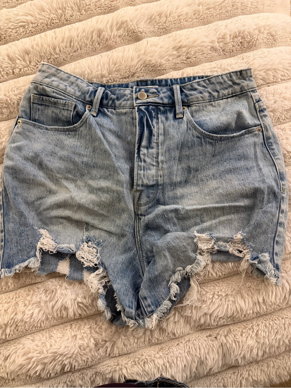 Good American Light Blue Ripped Denim Shorts
